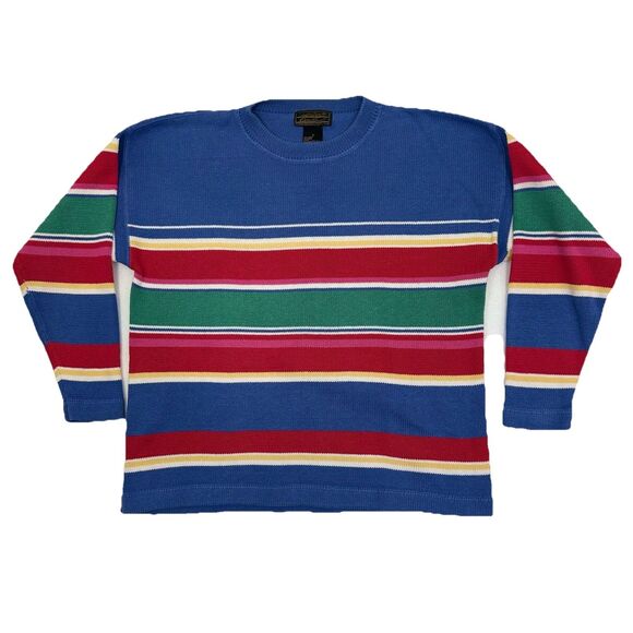 Vintage Eddie Bauer Colorful Stripe Cotton Sweater Men's Small Crewneck 90s